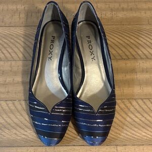 Proxy Emastine Women's Blue Striped pump wedge heel